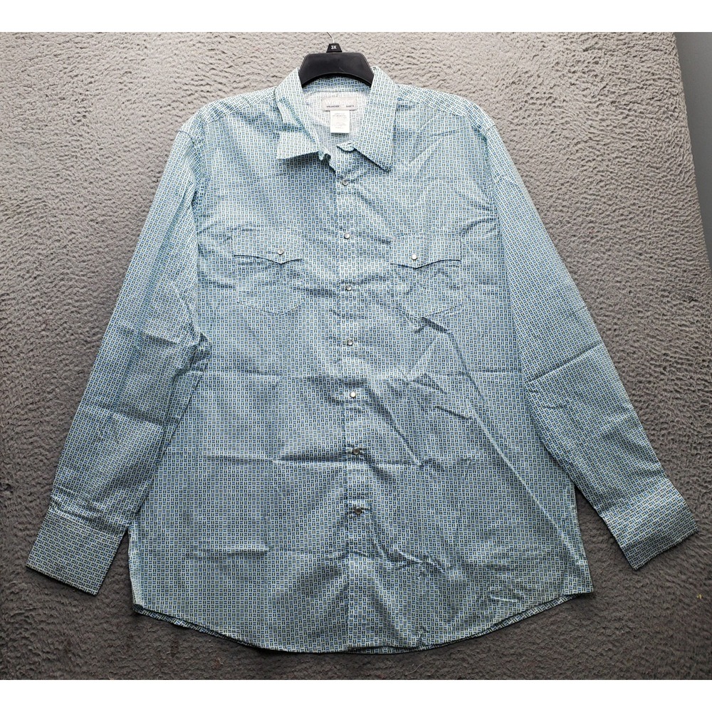 Wrangler Wrancher Western Shirt Mens 2XT Multi Geometric Pearl Snap Front EUC